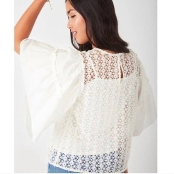 STELLA & DOT Gertie Crochet Eyelet Lace Blouse Boho Top White Sz L - Picture 2 of 12